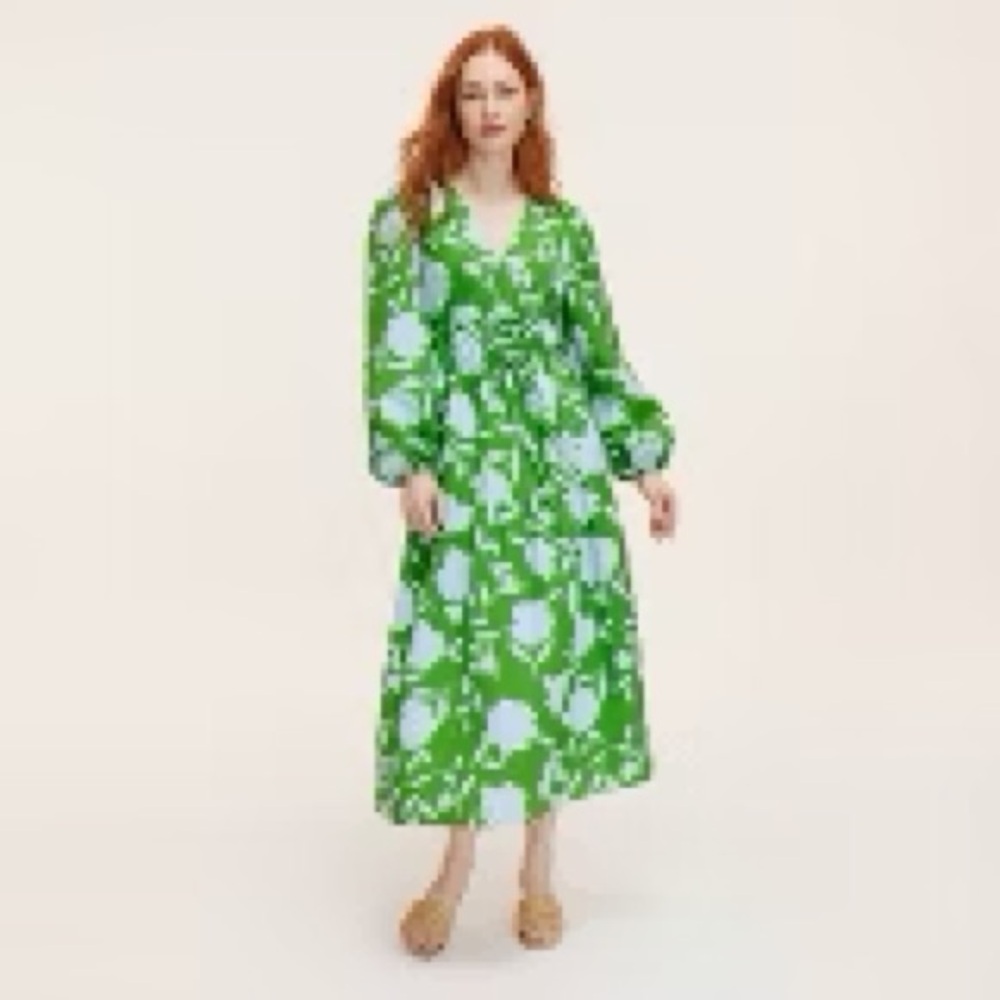 NWT Kate spade new york x Target Rose Linen Long Sleeve Dress, Green/Blue, M